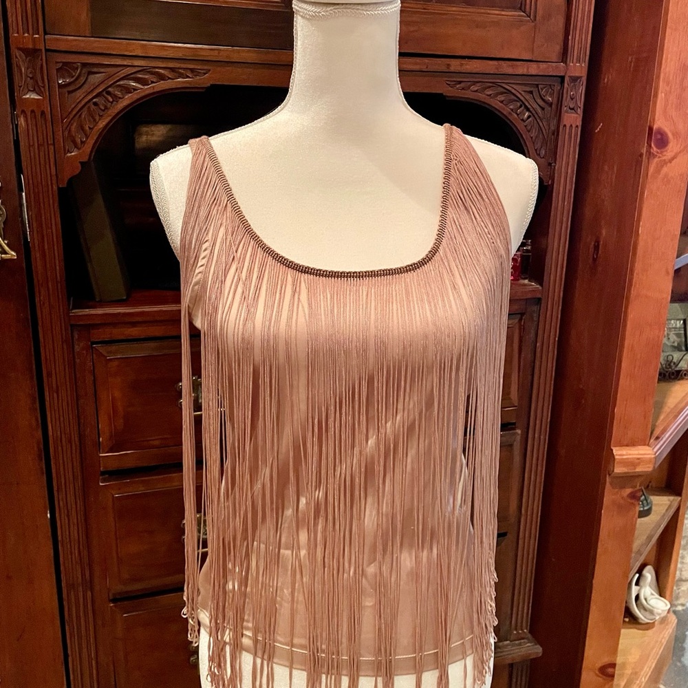 Upson Downes nude fringe tank top.